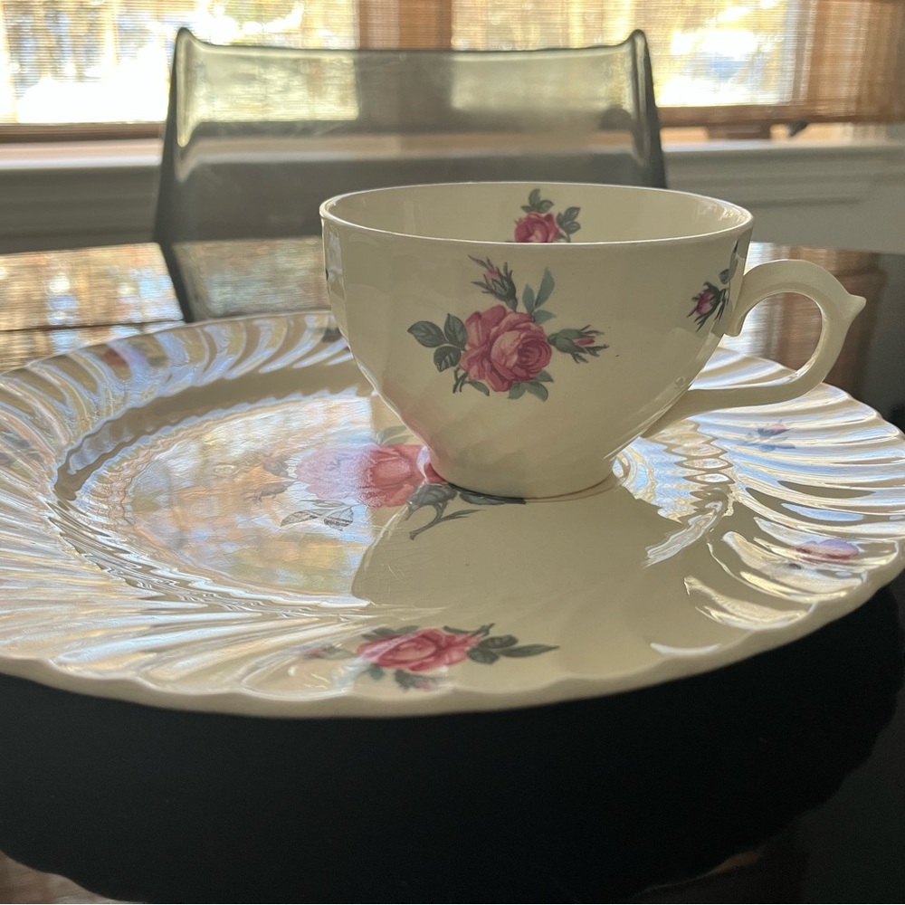 Vintage BurleighWare Floral Teacup and Saucer Set - Pink and Cream - England